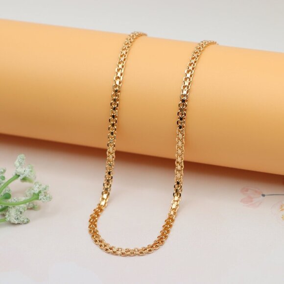 "Classic Rose Gold Flat Link Chain Necklace for Everyday Elegance, XPNL0166 - Picture 7 of 12